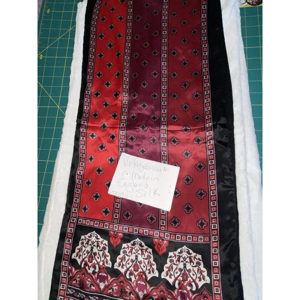 Vintage Red and Black Patterned Silk Scarf